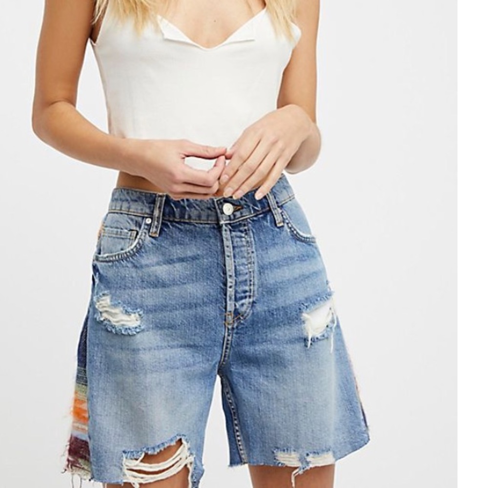 Free people button front denim shorts